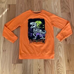Cat & Jack Halloween Long Sleeve T Shirt T-Rex Boys Size XL 16 Dinosaur Orange